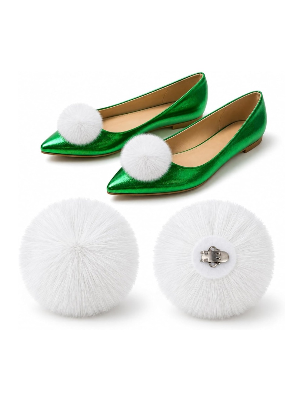 Faux Fur Pom Pom Shoe Clips Costume Accessories for Women 3” new